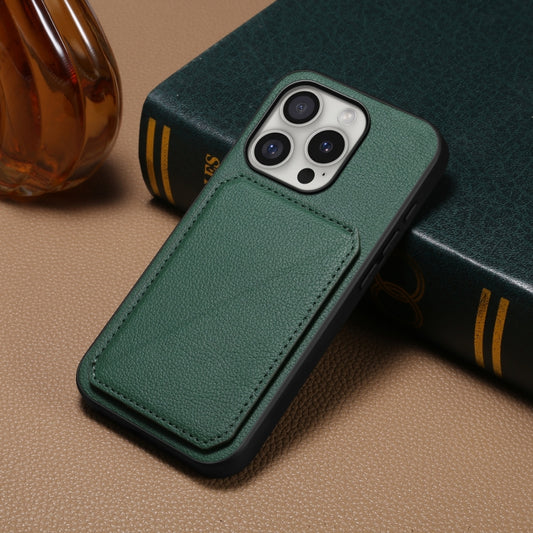 For iPhone 16 Pro Max D04 Calf Texture Dual Card Slot Holder Phone Case(Green) by buy2fix