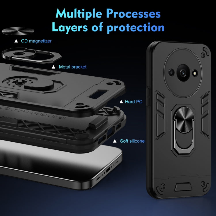 For Xiaomi Redmi A3 Shockproof Metal Ring Holder Phone Case(Black) by buy2fix