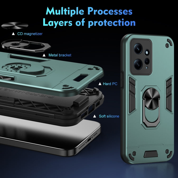 For Xiaomi Redmi Note 12 4G Shockproof Metal Ring Holder Phone Case(Green) by buy2fix
