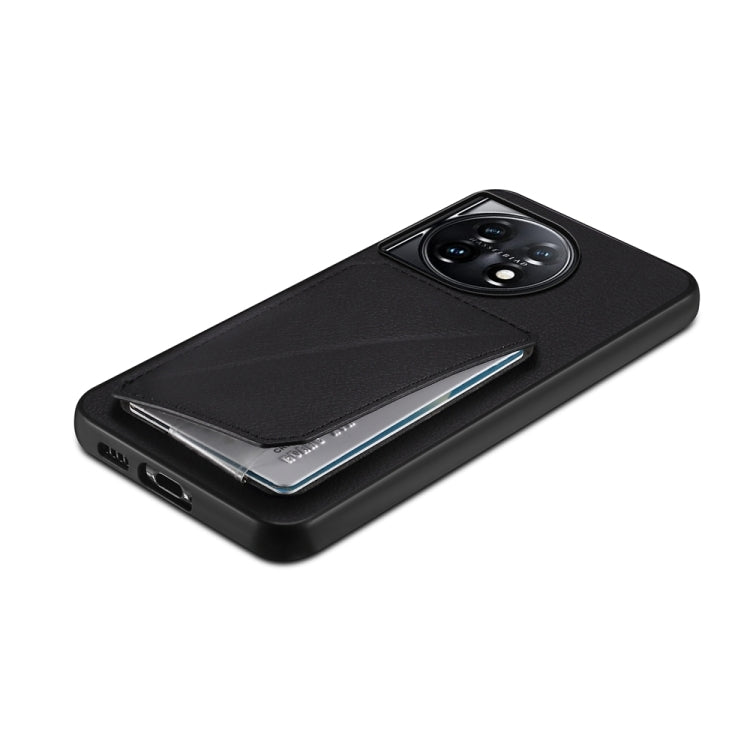 For OnePlus 11 D04 Calf Texture Dual Card Slot Holder Phone Case(Black) by buy2fix