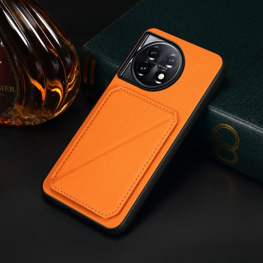 For OnePlus 11 D04 Calf Texture Dual Card Slot Holder Phone Case(Orange) by buy2fix