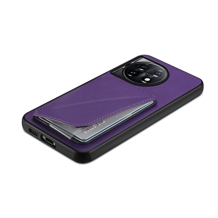 For OnePlus 11 D04 Calf Texture Dual Card Slot Holder Phone Case(Purple) by buy2fix