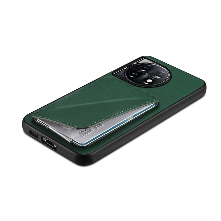 For OnePlus 11 D04 Calf Texture Dual Card Slot Holder Phone Case(Green) by buy2fix