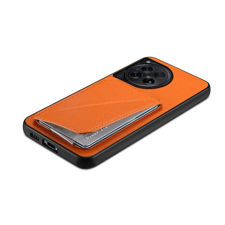 For OnePlus 12 D04 Calf Texture Dual Card Slot Holder Phone Case(Orange) by buy2fix