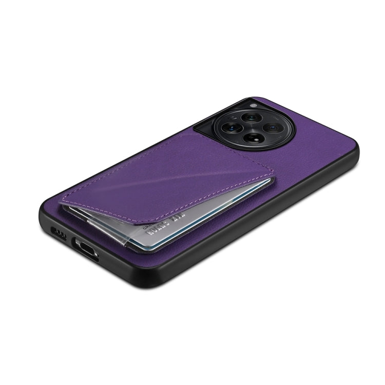 For OnePlus 12 D04 Calf Texture Dual Card Slot Holder Phone Case(Purple) by buy2fix