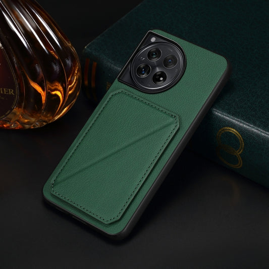 For OnePlus 12 D04 Calf Texture Dual Card Slot Holder Phone Case(Green) by buy2fix