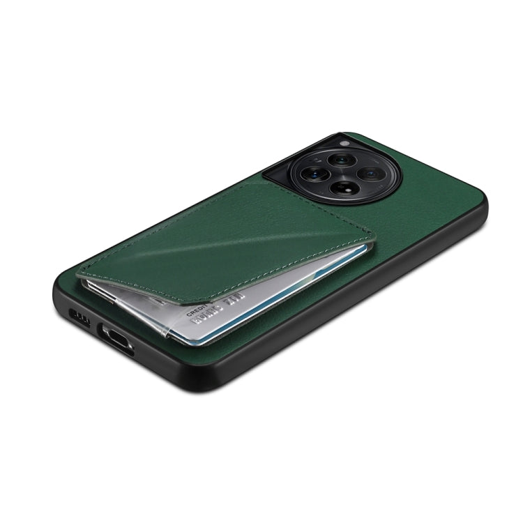 For OnePlus 12 D04 Calf Texture Dual Card Slot Holder Phone Case(Green) by buy2fix