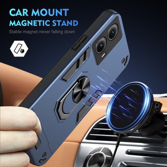 For Motorola Edge 2024 Shockproof Metal Ring Holder Phone Case(Blue) by buy2fix