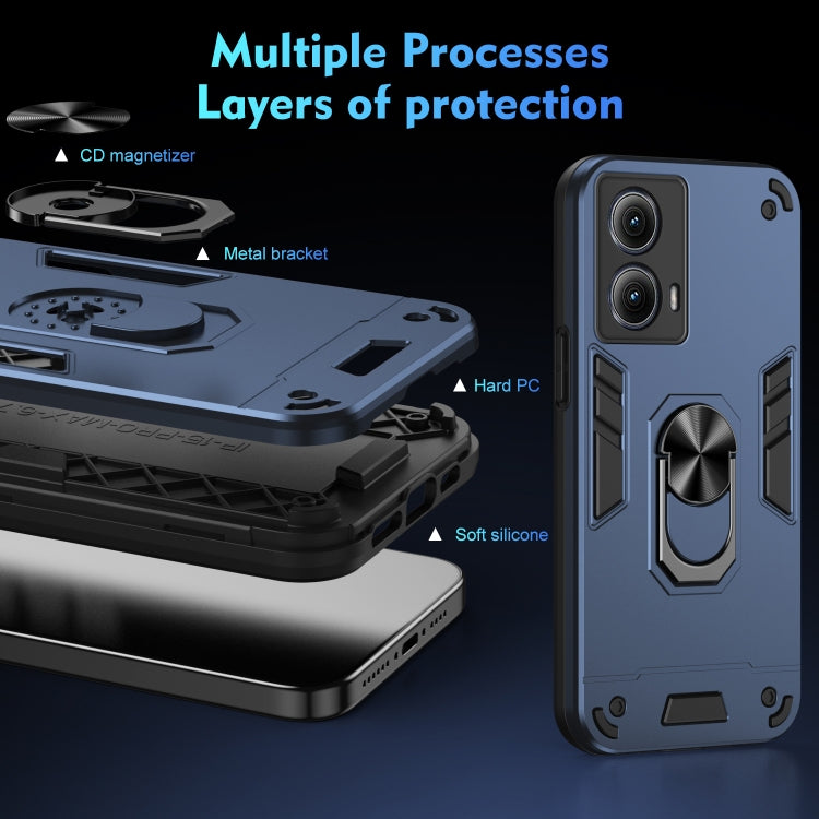 For Motorola Edge 2024 Shockproof Metal Ring Holder Phone Case(Blue) by buy2fix
