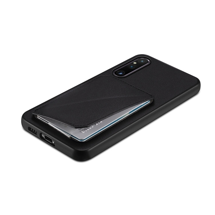 For Sony Xperia 1 V D04 Calf Texture Dual Card Slot Holder Phone Case(Black) by buy2fix