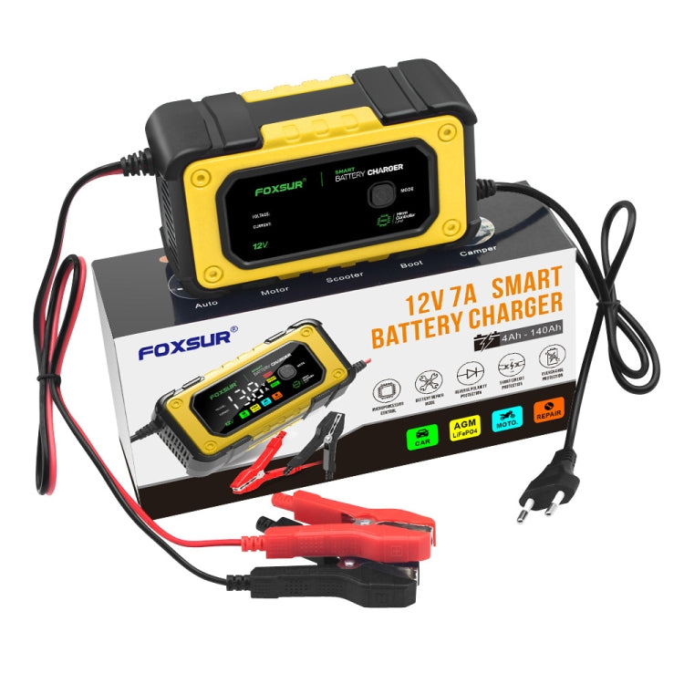 FOXSUR 7A 12V Car / Motorcycle Smart Battery Charger, Plug Type:EU Plug(Yellow) by FOXSUR