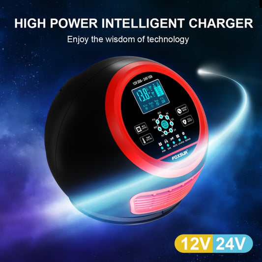 FOXSUR 20A 12V 24V Car / Motorcycle Smart Battery Charger, Plug Type:US Plug(Red) by FOXSUR