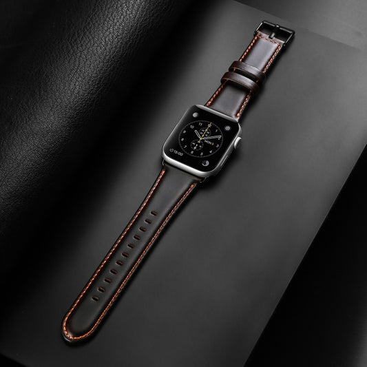 For Apple Watch Series 10 46mm DUX DUCIS Business Genuine Leather Watch Strap(Coffee) by DUX DUCIS