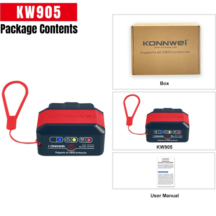 KONNWEI KW905 Bluetooth 5.0 Car OBD2 Scanner Support Android & iOS(Black Orange) by KONNWEI