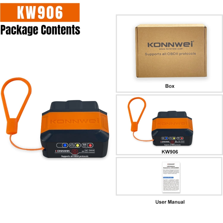 KONNWEI KW906 Bluetooth 5.0 Car OBD2 Scanner Support Android & iOS(Black Red) by KONNWEI