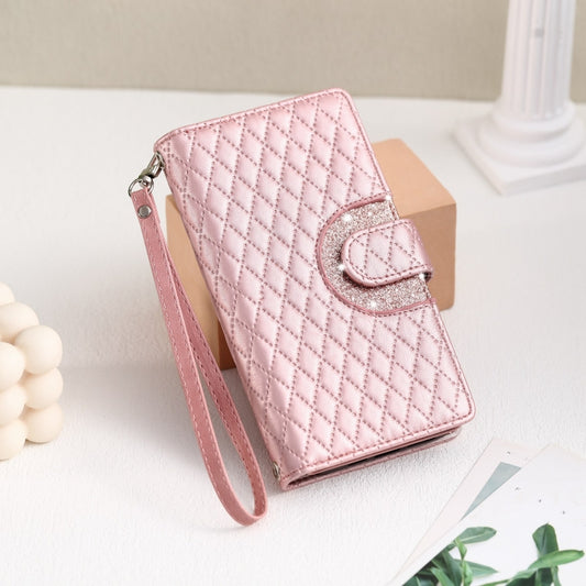 For Google Pixel 7 5G Glitter Lattice Zipper Wallet Leather Phone Case(Rose Gold) by buy2fix