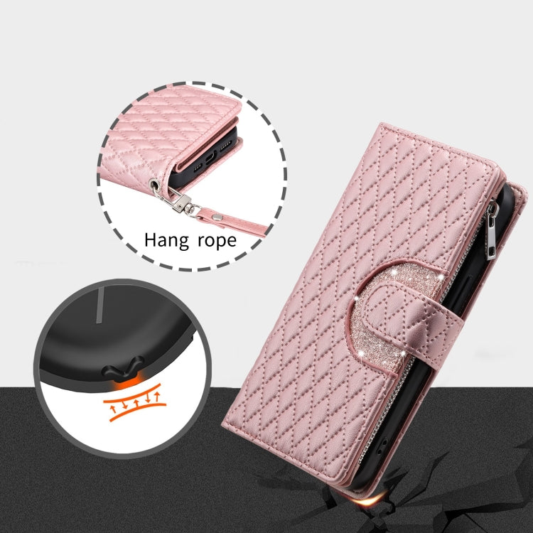 For Google Pixel 7 5G Glitter Lattice Zipper Wallet Leather Phone Case(Rose Gold) by buy2fix