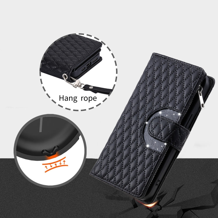 For Google Pixel 8 Pro Glitter Lattice Zipper Wallet Leather Phone Case(Black) by buy2fix
