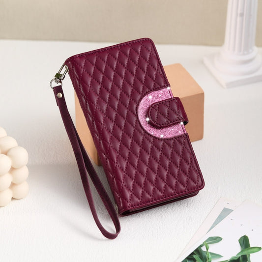 For Google Pixel 8 Pro Glitter Lattice Zipper Wallet Leather Phone Case(Wine Red) by buy2fix
