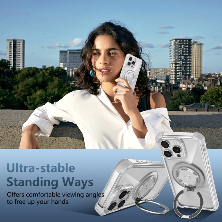 For iPhone 15 Plus Gold Shield CD Pattern MagSafe Magnetic Phone Case with Rotating Stand(Transparent) by buy2fix