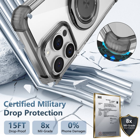 For iPhone 14 Pro Max Gold Shield CD Pattern MagSafe Magnetic Phone Case with Rotating Stand(Transparent Black) by buy2fix