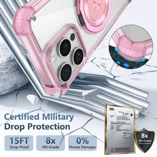 For iPhone 13 Gold Shield CD Pattern MagSafe Magnetic Phone Case with Rotating Stand(Transparent Pink) by buy2fix