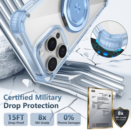 For iPhone 16 Pro Gold Shield CD Pattern MagSafe Magnetic Phone Case with Rotating Stand(Transparent Blue) by buy2fix