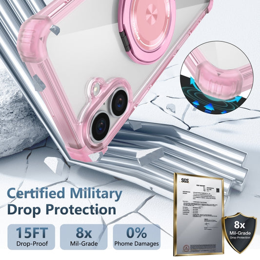 For iPhone 16 Plus Gold Shield CD Pattern MagSafe Magnetic Phone Case with Rotating Stand(Transparent Pink) by buy2fix