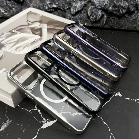 For iPhone 14 Blade Electroplating Frosted MagSafe Magnetic Phone Case(Purple) by buy2fix