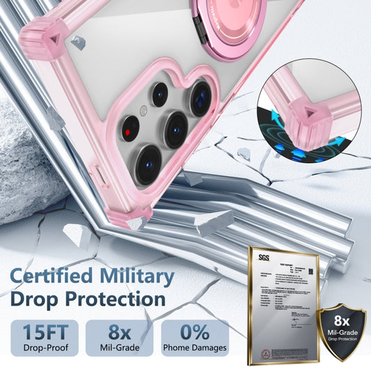 For Samsung Galaxy S24 Ultra 5G Gold Shield CD Pattern MagSafe Magnetic Phone Case with Rotating Stand(Transparent Pink) by buy2fix