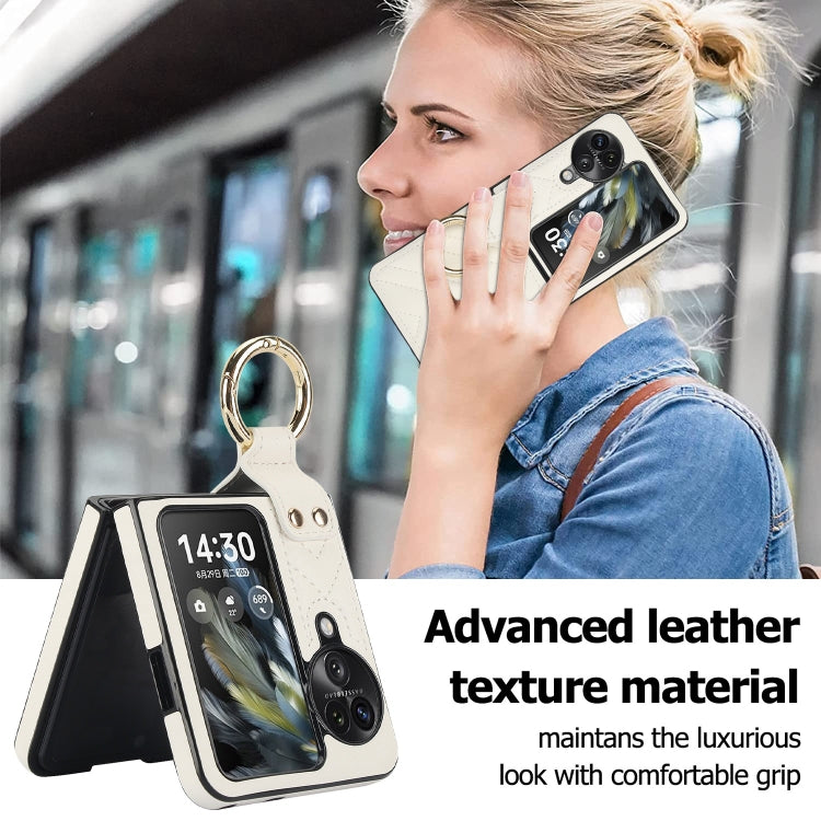 For OPPO Find N3 Flip V-shaped PU Hybrid TPU Ring Holder Phone Case(White) by buy2fix