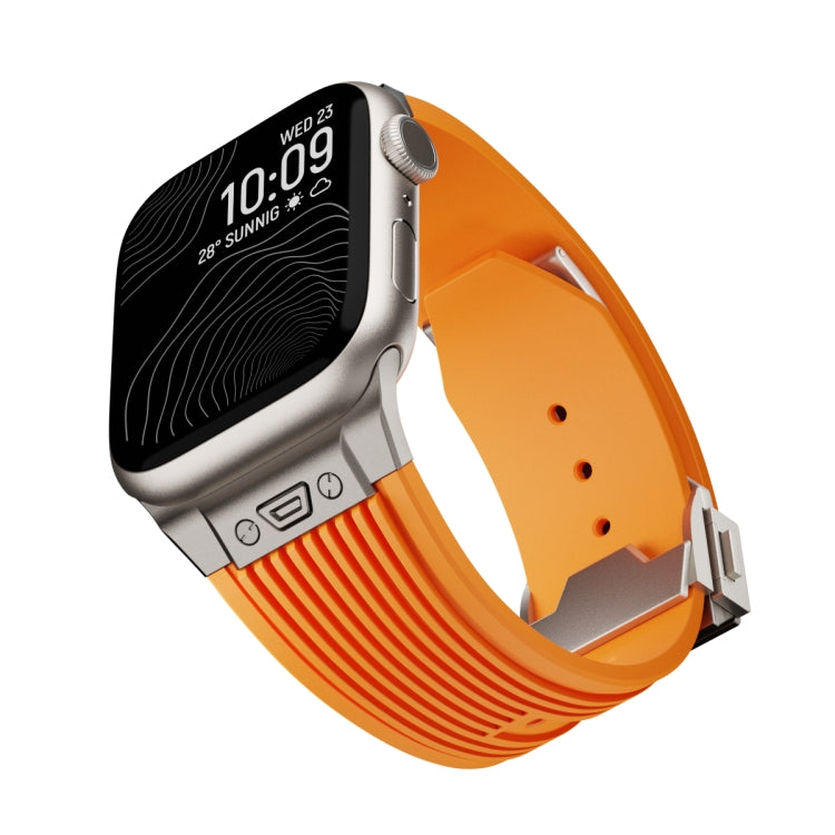 For Apple Watch SE 2022 44mm Vertical Texture Titanium Buckle Elastic Silicone Watch Band(Orange) - Watch Bands by buy2fix | Online Shopping UK | buy2fix