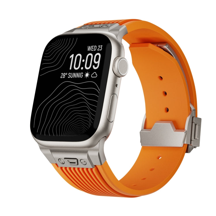 For Apple Watch SE 2022 44mm Vertical Texture Titanium Buckle Elastic Silicone Watch Band(Orange) - Watch Bands by buy2fix | Online Shopping UK | buy2fix