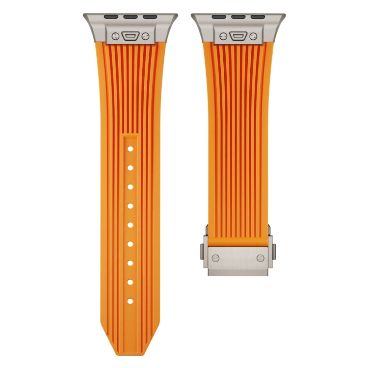 For Apple Watch SE 2022 44mm Vertical Texture Titanium Buckle Elastic Silicone Watch Band(Orange) - Watch Bands by buy2fix | Online Shopping UK | buy2fix