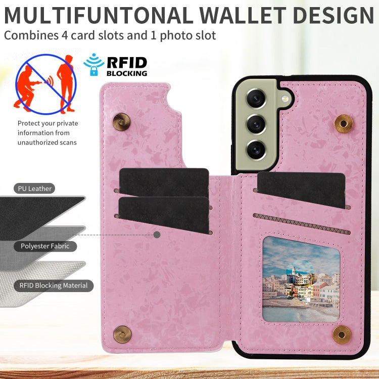 For Samsung Galaxy S21 FE 5G Printed Double Buckle RFID Anti-theft Phone Case(Rose) by buy2fix
