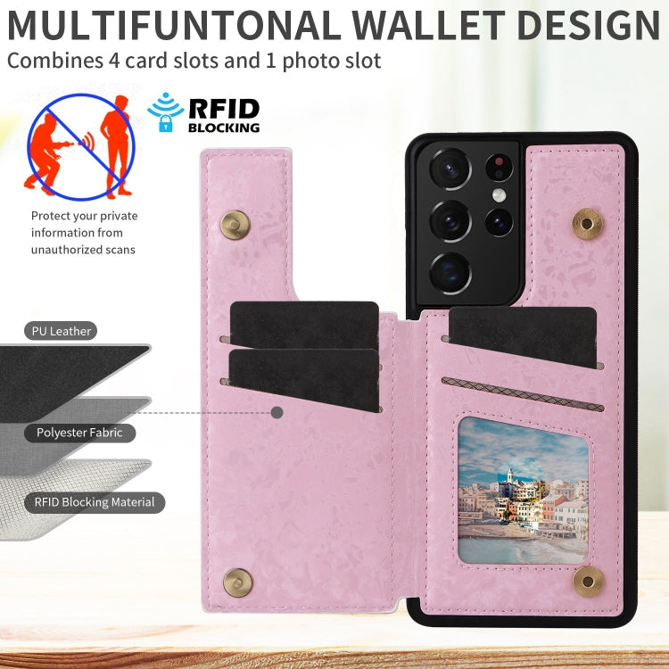 For Samsung Galaxy S21 Ultra 5G Printed Double Buckle RFID Anti-theft Phone Case(Blossoming Flowers) by buy2fix