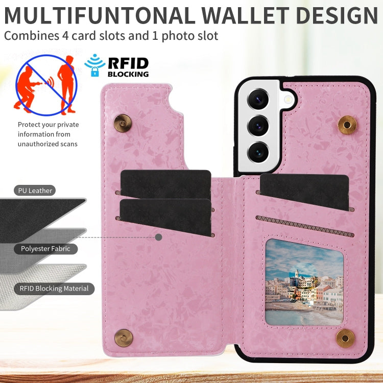 For Samsung Galaxy S22 5G Printed Double Buckle RFID Anti-theft Phone Case(Blossoming Flowers) by buy2fix