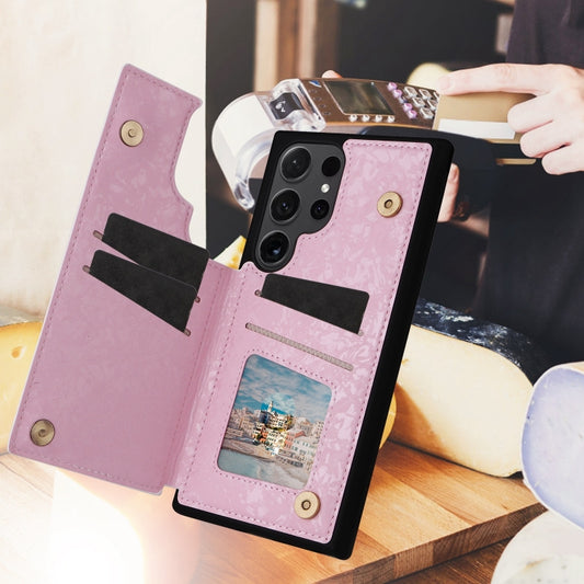 For Samsung Galaxy S24 Ultra 5G Printed Double Buckle RFID Anti-theft Phone Case(Pastoral Rose) by buy2fix