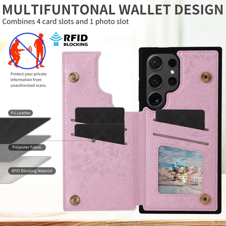 For Samsung Galaxy S24 Ultra 5G Printed Double Buckle RFID Anti-theft Phone Case(Pastoral Rose) by buy2fix