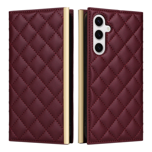 For Samsung Galaxy S24+ / S25+ 5G Crossbody Rhombic Sucker Leather Phone Case(Claret) by buy2fix