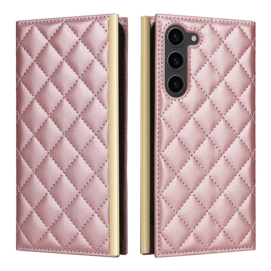For Samsung Galaxy S23+ 5G Crossbody Rhombic Sucker Leather Phone Case(Rose Gold) by buy2fix