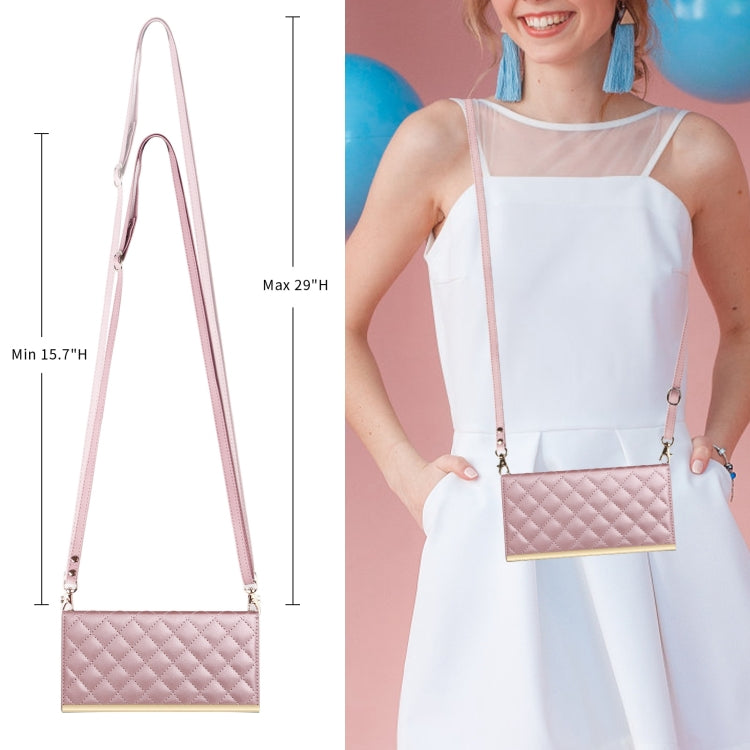 For Samsung Galaxy S22 5G Crossbody Rhombic Sucker Leather Phone Case(Rose Gold) by buy2fix