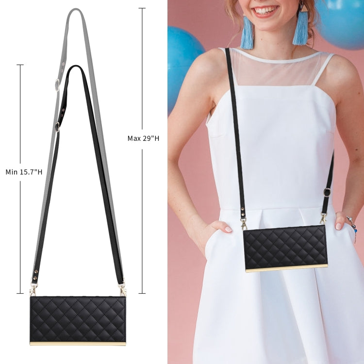 For Samsung Galaxy S21+ 5G Crossbody Rhombic Sucker Leather Phone Case(Black) by buy2fix