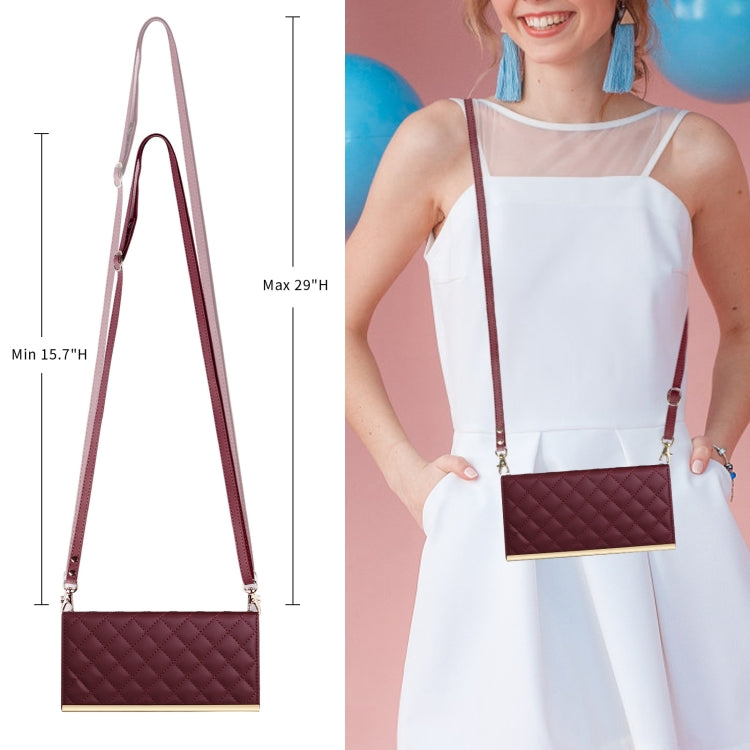 For Samsung Galaxy S21 Ultra 5G Crossbody Rhombic Sucker Leather Phone Case(Claret) by buy2fix