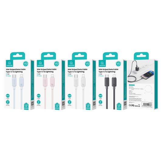 USAMS US-SJ692 USB-C / Type-C to 8 Pin 30W Striped Fast Charge Data Cable, Length:1m(Blue) by USAMS