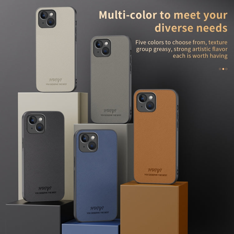 For iPhone 14 HUIYI Leather Magnetic Phone Case(Grey) by buy2fix