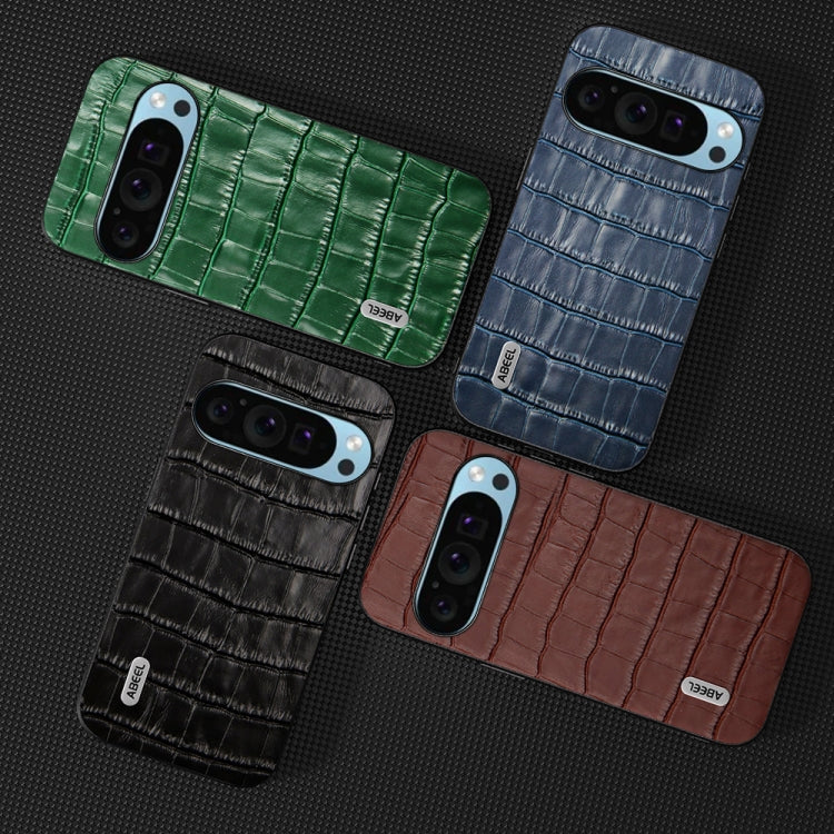 For Google Pixel 9 ABEEL Crocodile Texture Genuine Leather Phone Case(Brown) by buy2fix