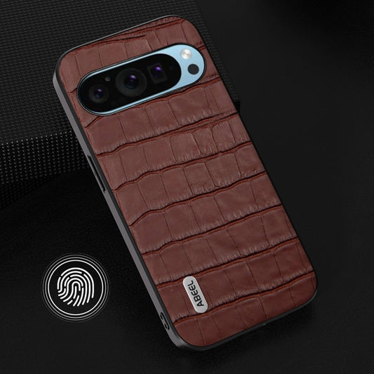 For Google Pixel 9 Pro ABEEL Crocodile Texture Genuine Leather Phone Case(Brown) by buy2fix