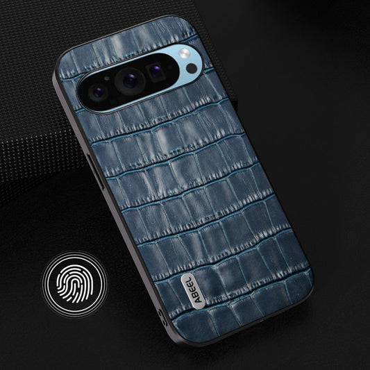 For Google Pixel 9 Pro ABEEL Crocodile Texture Genuine Leather Phone Case(Blue) by buy2fix