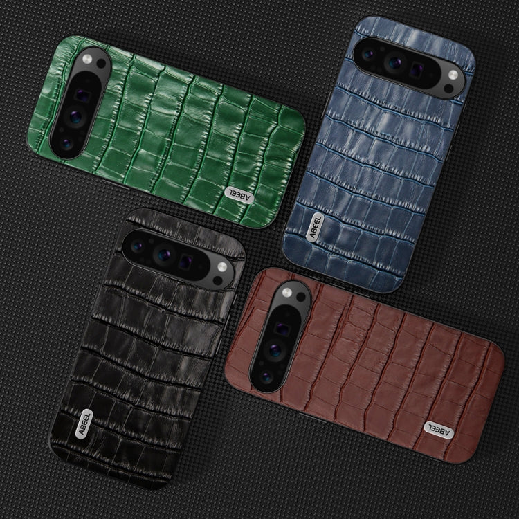For Google Pixel 9 Pro ABEEL Crocodile Texture Genuine Leather Phone Case(Black) by buy2fix